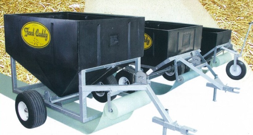 The three Feed Caddy models — 3630, 4642 and 6044 — on barn litter